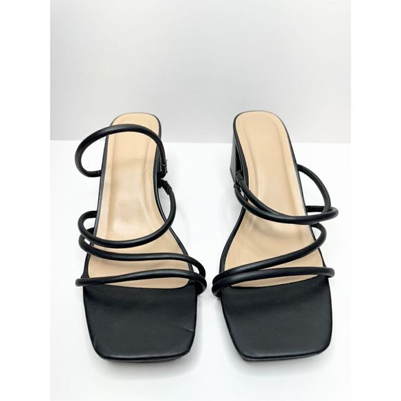 A new day Sandals Strappy Black Block Heel Size 9.5 Square Toe - Picture 3 of 7